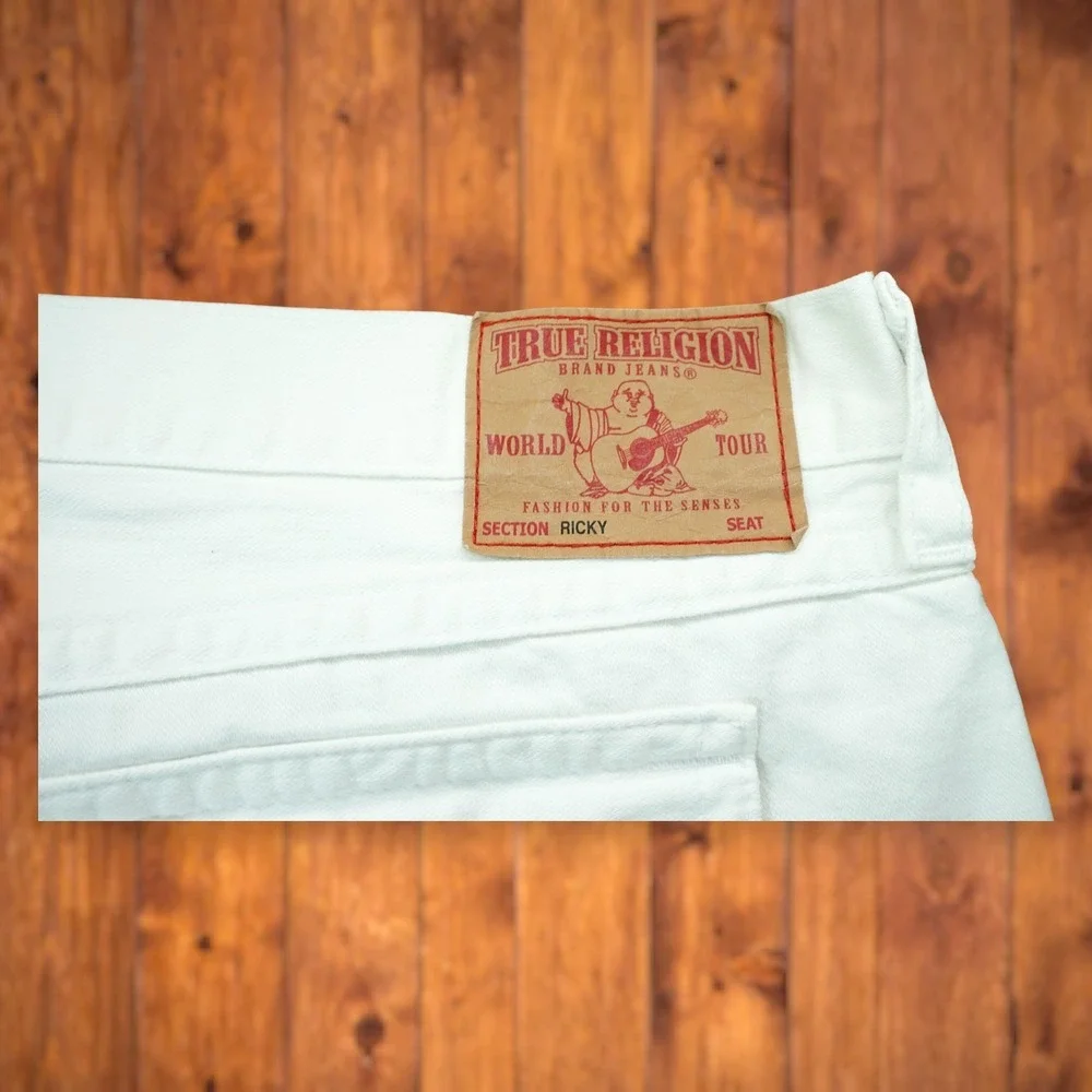 Vintage True Religion White Y2K Ricky‎ Relaxed Straight Pants Size: 44